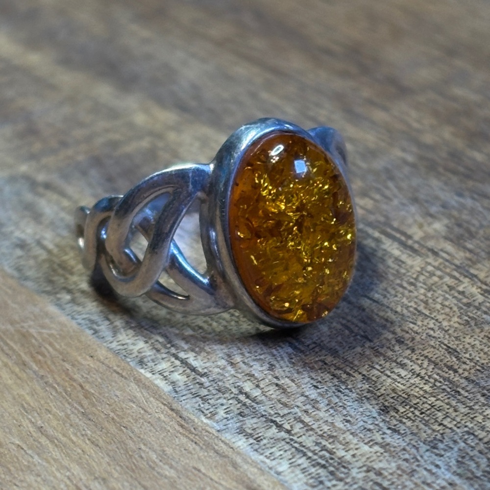 Sterling Silver Ring with Amber Stone